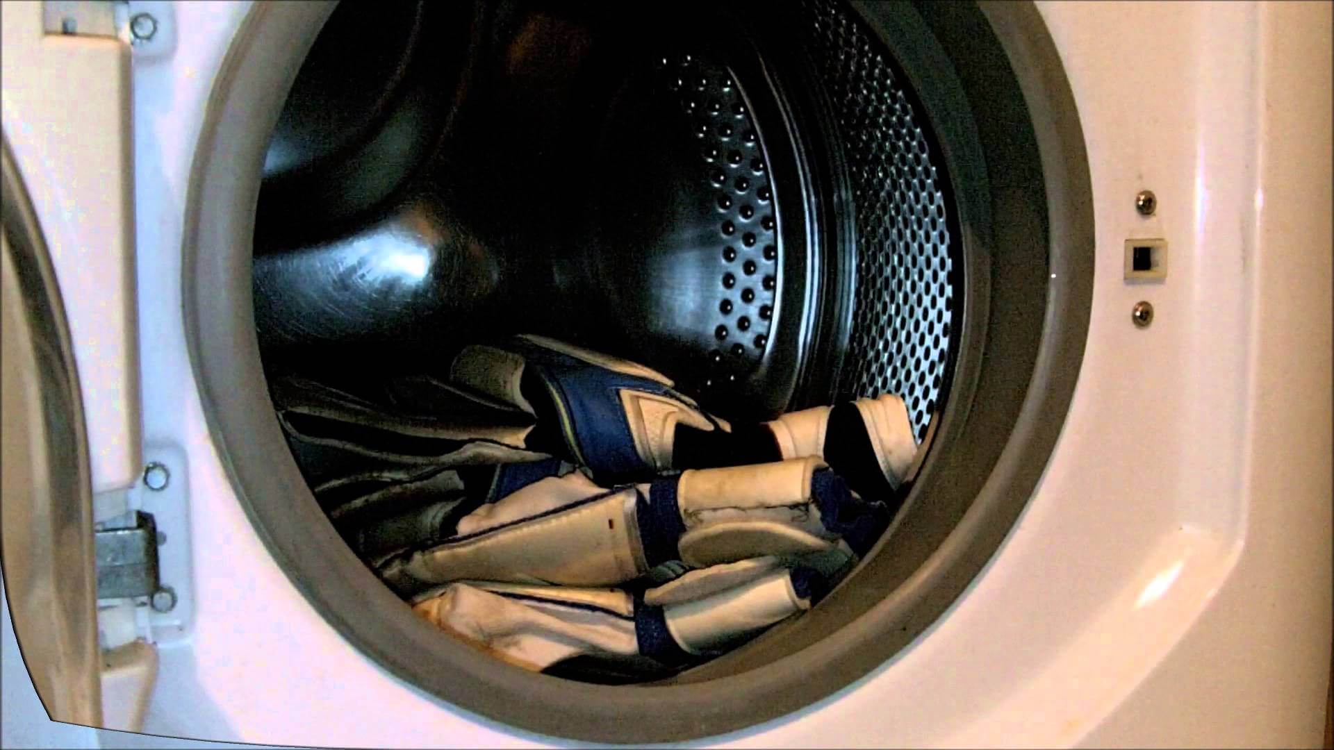 work gloves being washed